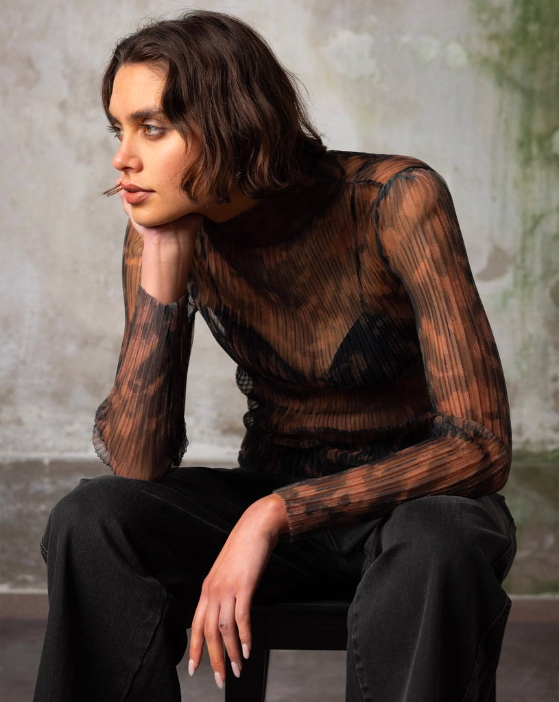 Printed High Neck - Brown Forest Print