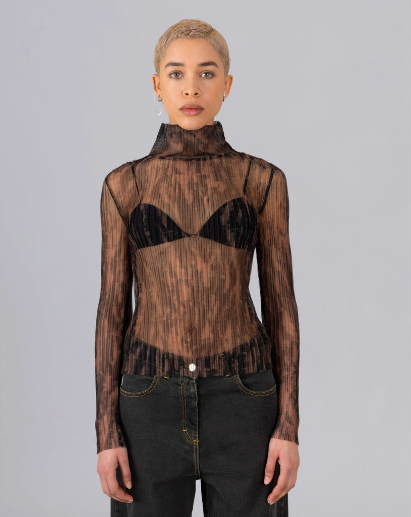 Printed High Neck - Brown Forest Print